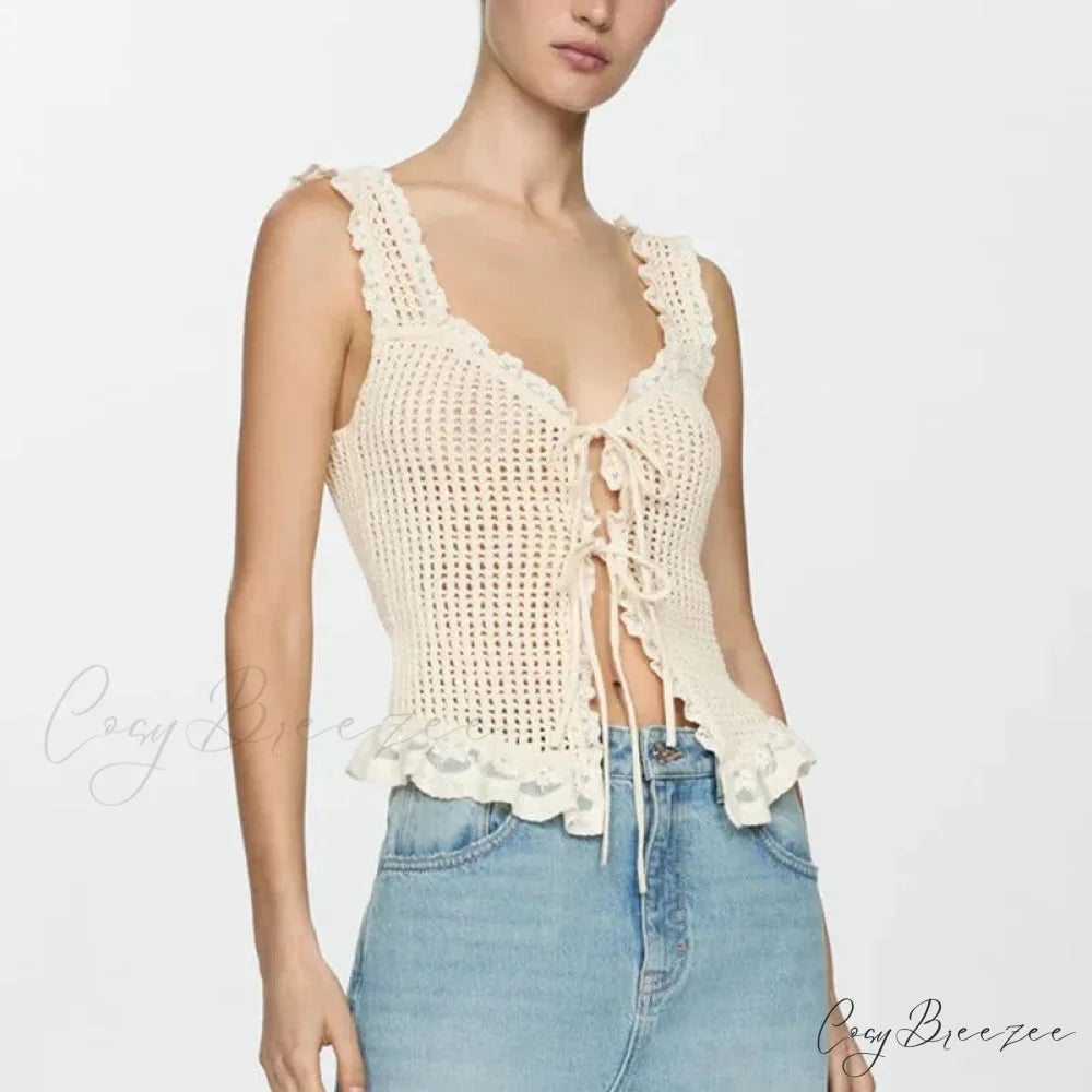Crochet Tie-Front Knit Crop Top croptop-250223