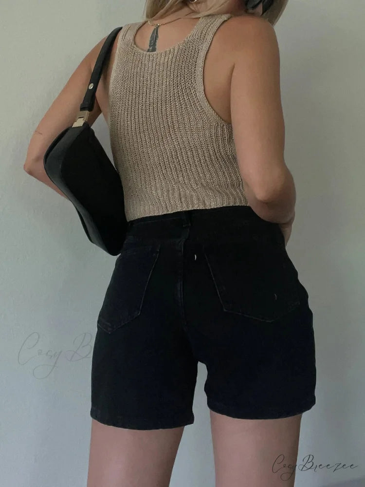 Crochet V-Neck Solid Crop Top croptop-250223