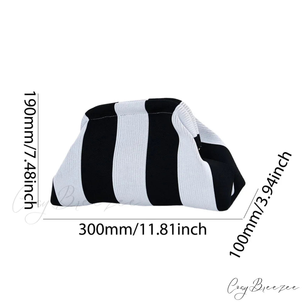 Crochet Woven Beach Clutch BK WH Thick Stripe wristlet-250126