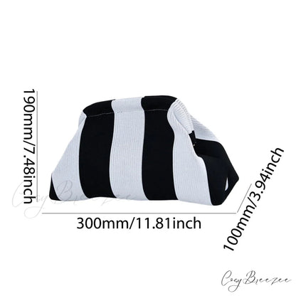 Crochet Woven Beach Clutch BK WH Thick Stripe wristlet-250126