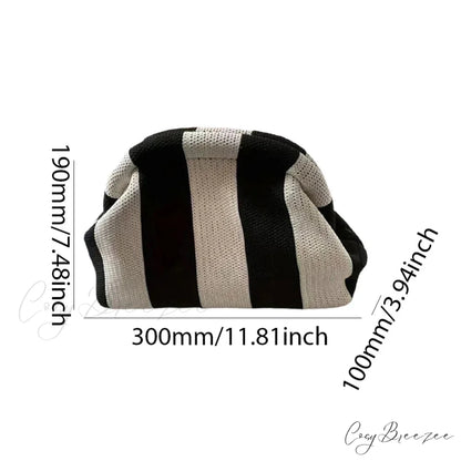 Crochet Woven Beach Clutch Black Beige wristlet-250126