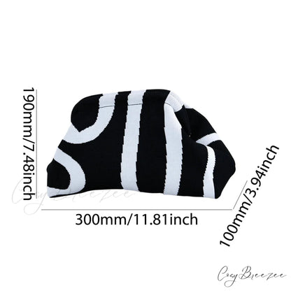 Crochet Woven Beach Clutch Black White Irreg wristlet-250126