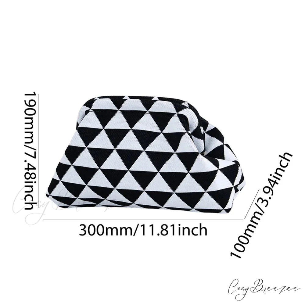 Crochet Woven Beach Clutch Black White Square wristlet-250126