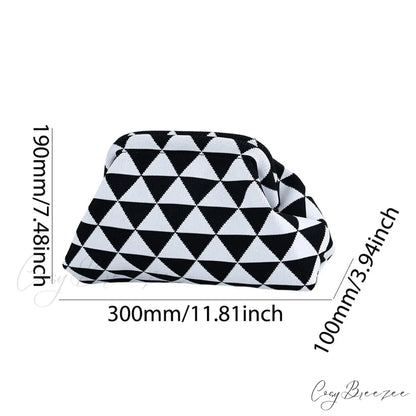 Crochet Woven Beach Clutch Black White Square wristlet-250126
