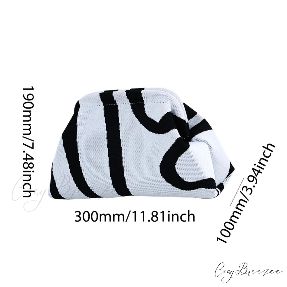 Crochet Woven Beach Clutch White Black Irreg wristlet-250126