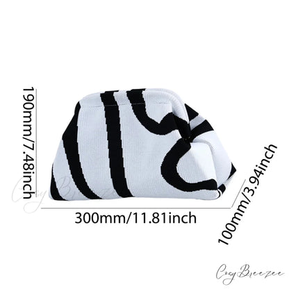 Crochet Woven Beach Clutch White Black Irreg wristlet-250126