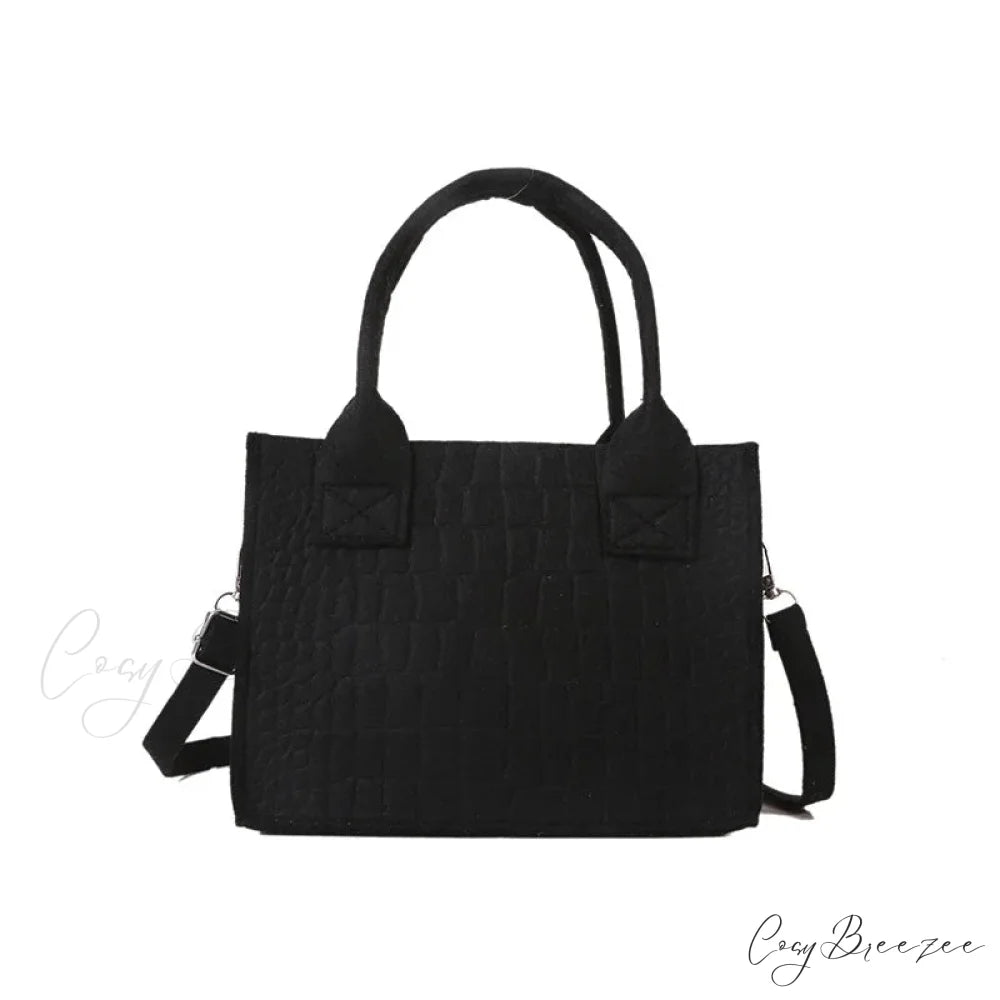 Crocodile Grain Simple PU Leather Shoulder Handbag Black handbag-250126