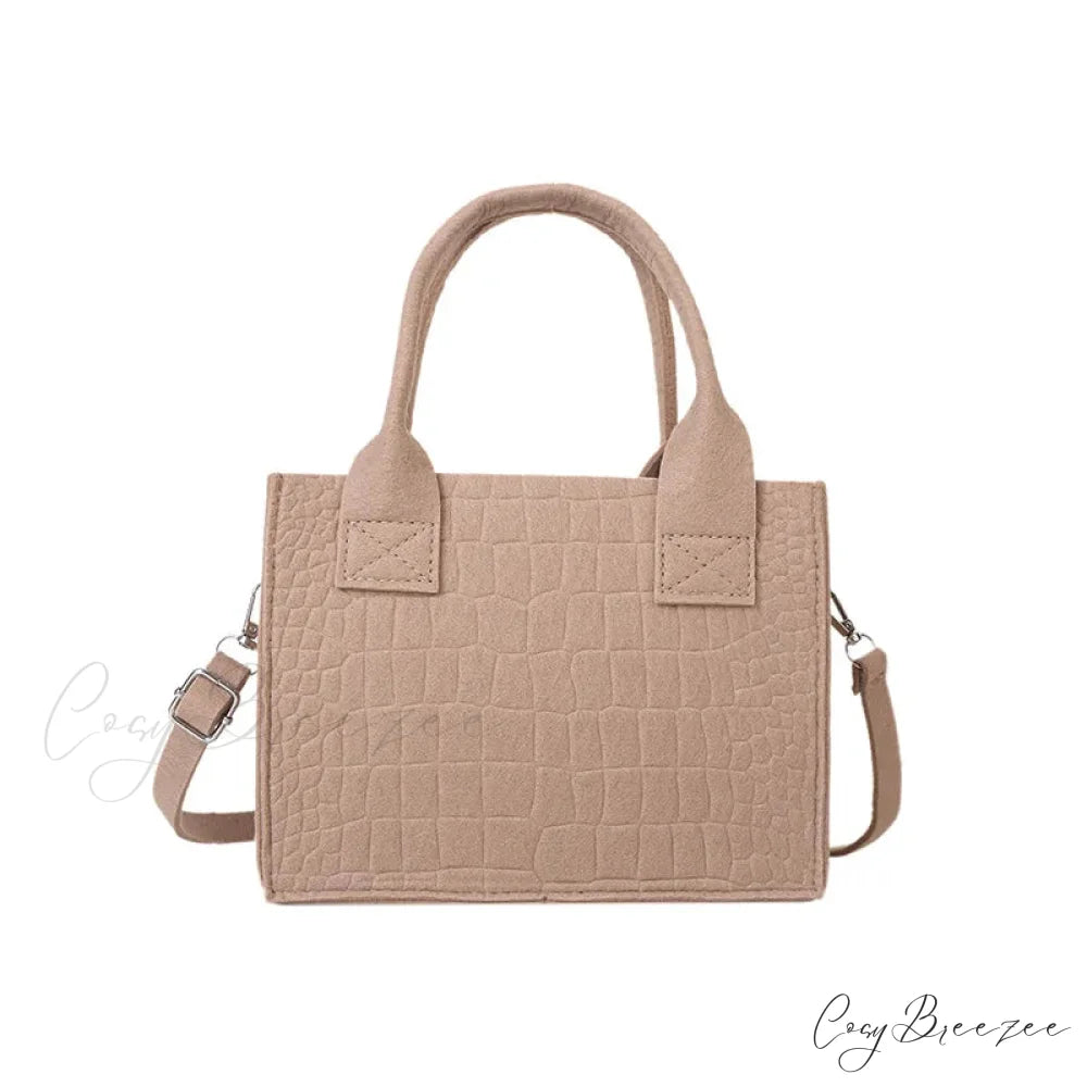 Crocodile Grain Simple PU Leather Shoulder Handbag Khaki handbag-250126