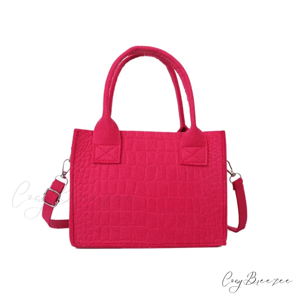 Crocodile Grain Simple PU Leather Shoulder Handbag Rose red handbag-250126