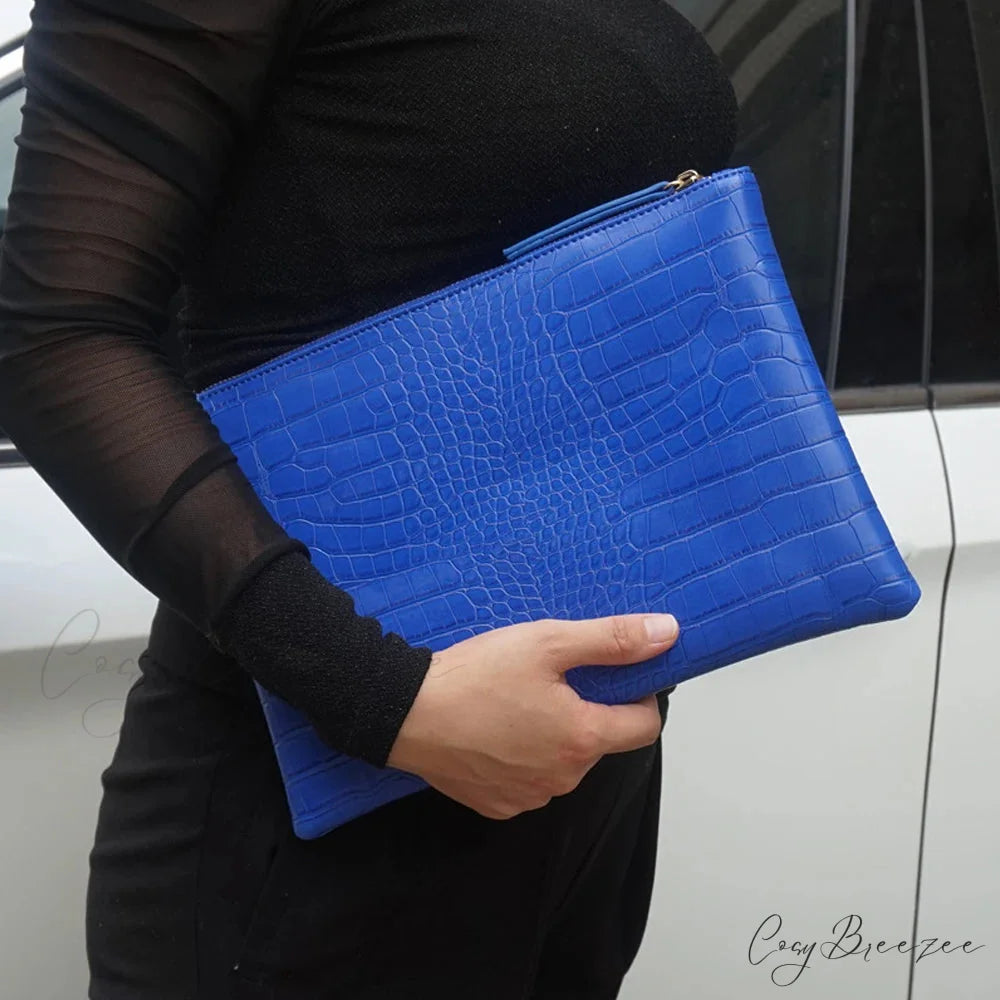 Crocodile Pattern Large Evening Clutch Blue wristlet-250126