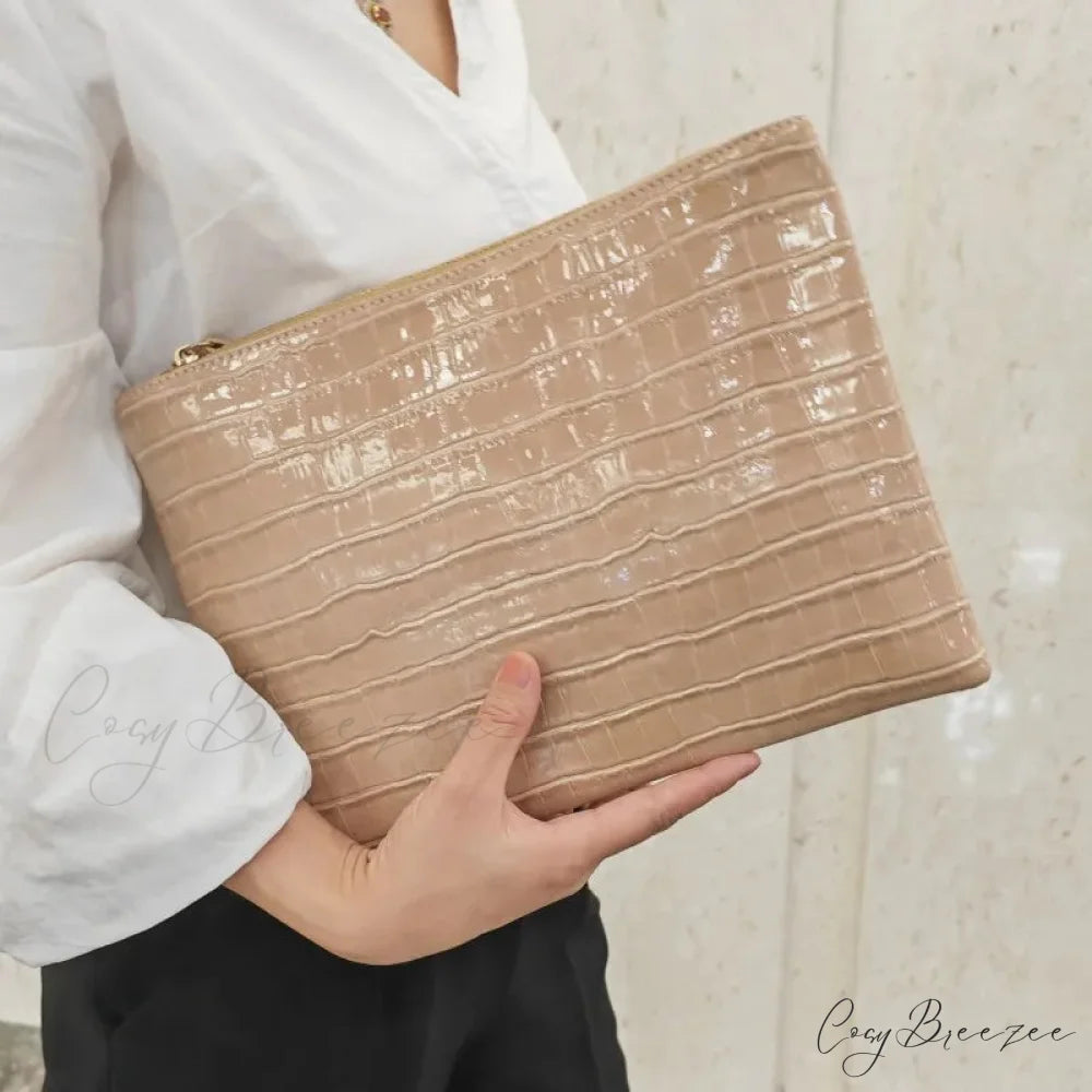 Crocodile Pattern Large Evening Clutch khaki wristlet-250126