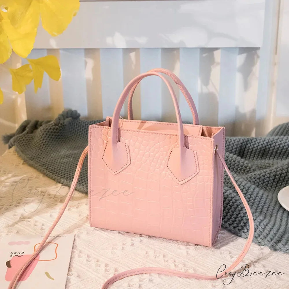 Crocodile Pattern Mini Luxury Womens Crossbody Handbag Pink handbag-250126