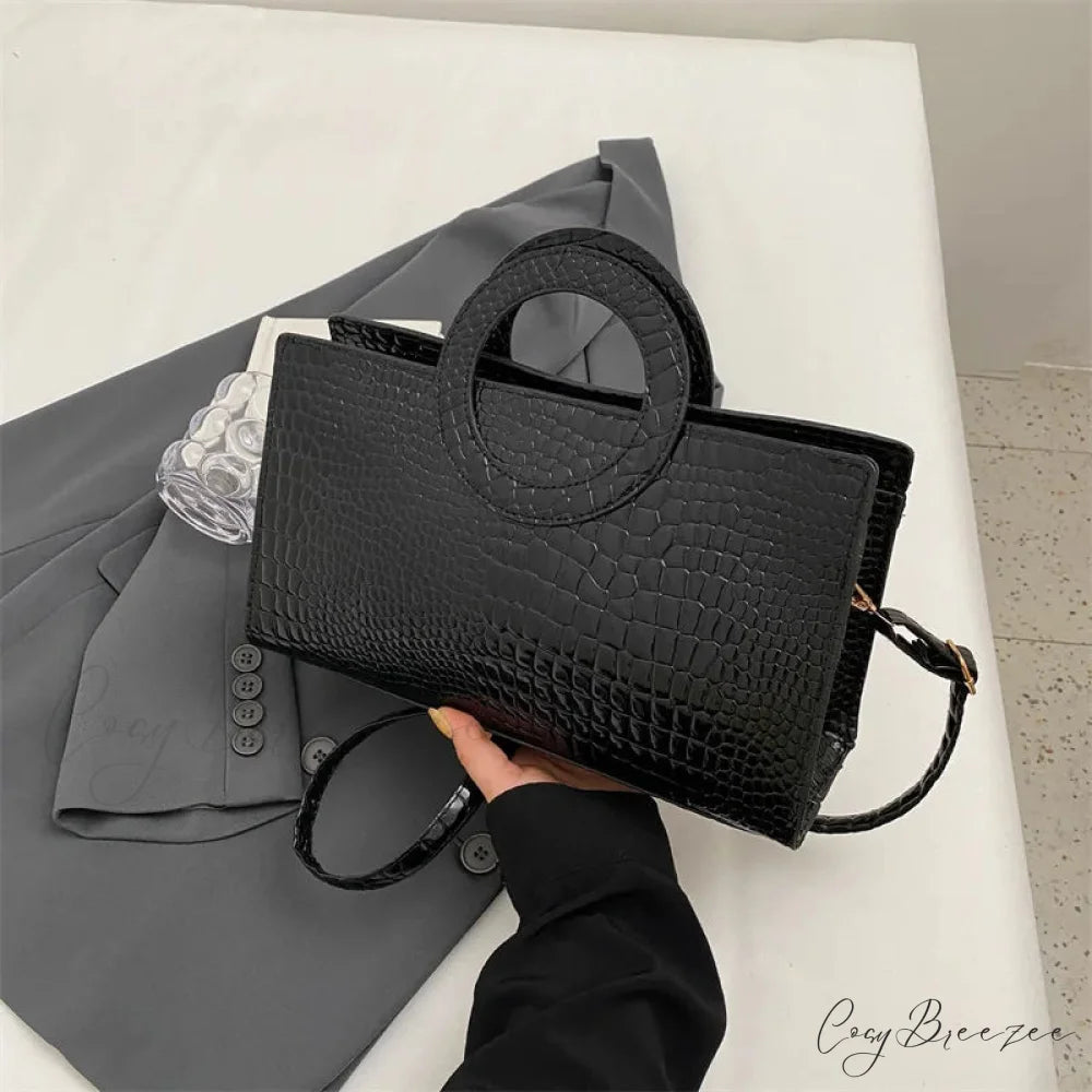 Crocodile Pattern PU Leather Crossbody Handbag Black handbag-250126