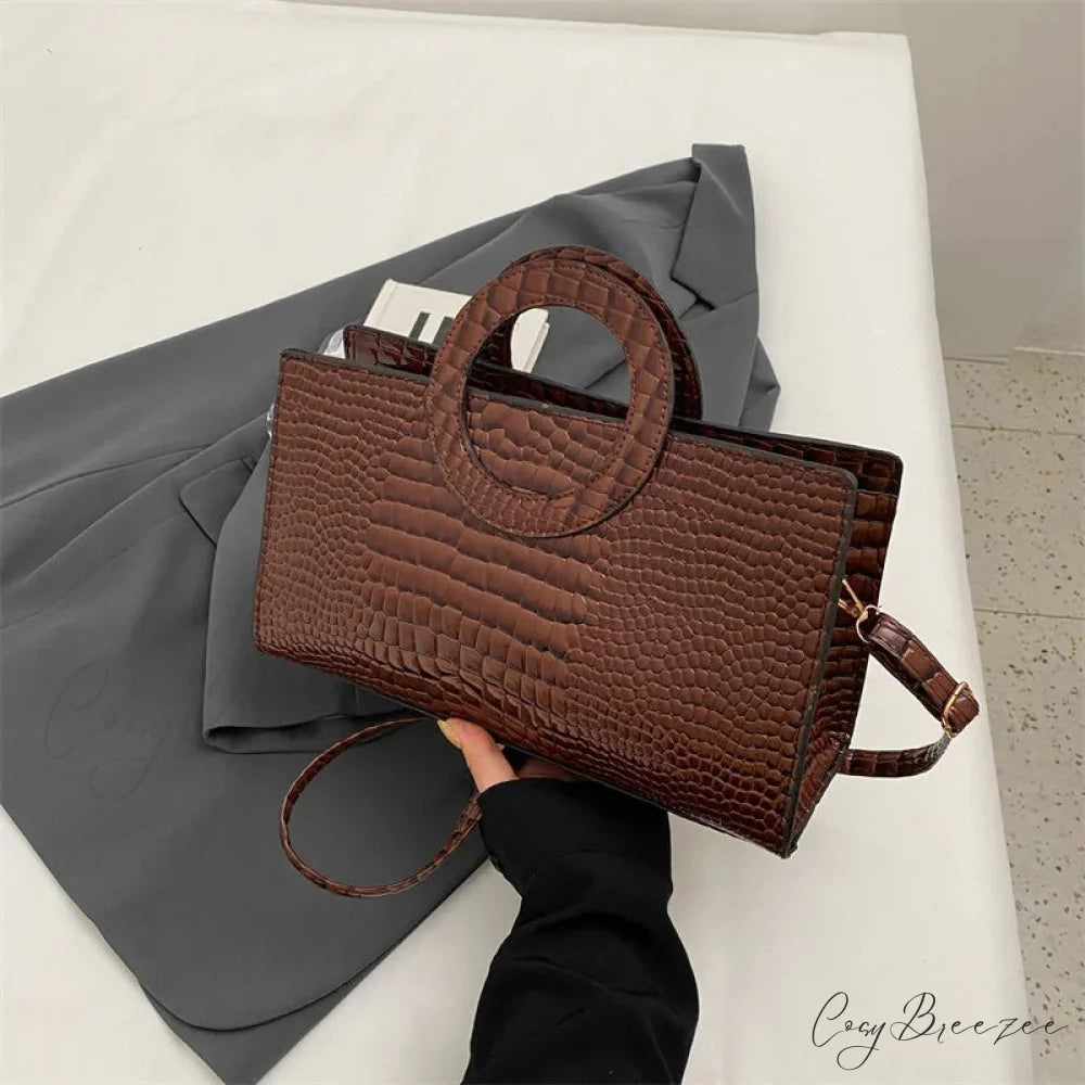 Crocodile Pattern PU Leather Crossbody Handbag Coffee handbag-250126