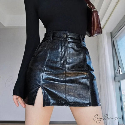 Crocodile Print High Waist Skirt skirts-250223