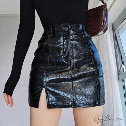 Crocodile Print High Waist Skirt skirts-250223