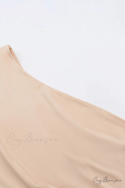 Crop Khaki One Tie Shoulder Side Top
