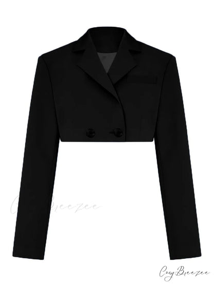 Cropped Blazer And Charming Pleated Mini Skirt Set Only Black Coat / S