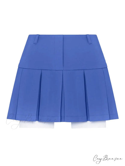 Cropped Blazer And Charming Pleated Mini Skirt Set Only Blue Skirts / S