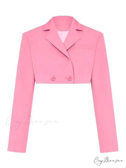 Cropped Blazer And Charming Pleated Mini Skirt Set Only Pink Coat / S