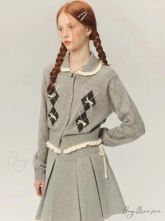 Cropped Bow Aesthetic Cardigan Gray / S