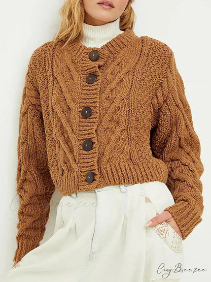 Cropped Cable Knit Button-Down Cardigan coffee / S cardigans-241228