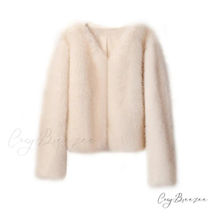Cropped Faux Stylish Fur Coat khaki / S