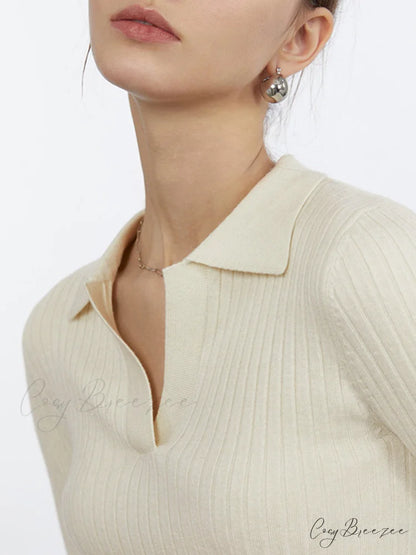 Cropped Knit Graceful Polo Shirt