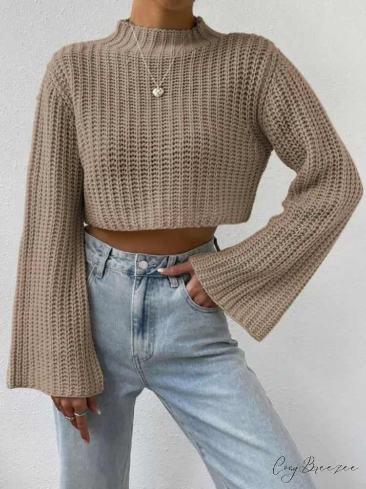 Cropped Long Neck Mock Arm Sweater