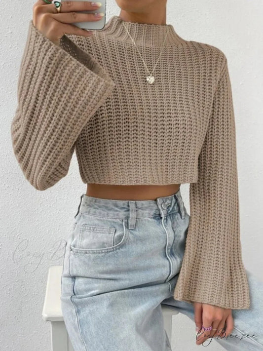 Cropped Long Neck Mock Arm Sweater