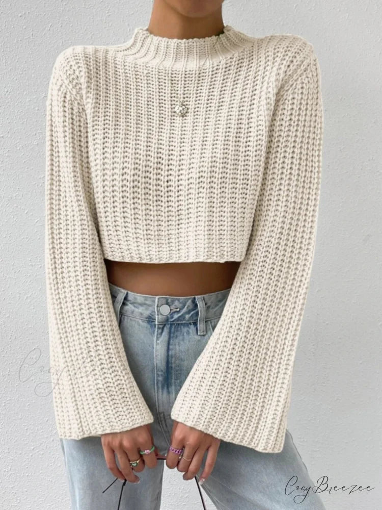 Cropped Long Neck Mock Arm Sweater
