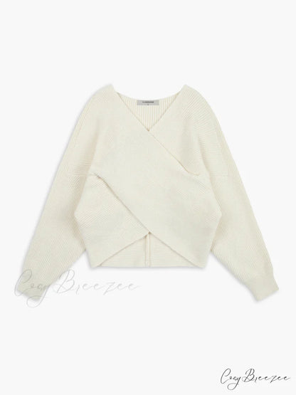 Cross My Heart Trendy Oversized Crop Sweater Off-White / XS