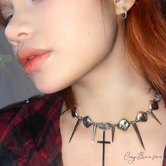 Cross Rivet Exaggerated Punk Y2K Necklace SILVER