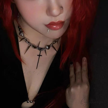 Cross Rivet Exaggerated Punk Y2K Necklace SILVER