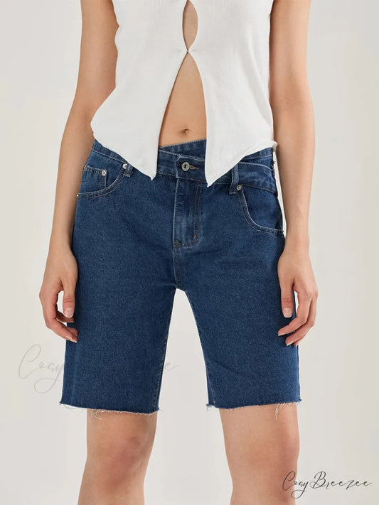 Crossover Asymmetrical Denim Shorts Blue / S short-250223