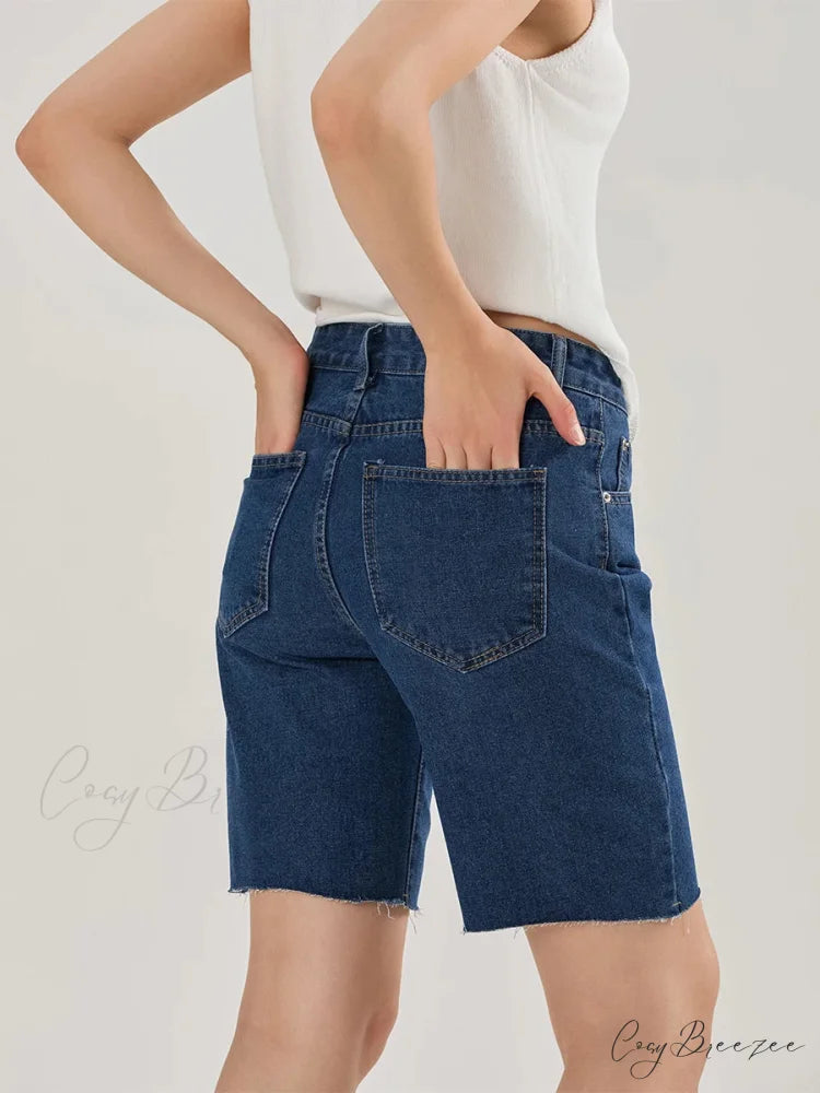 Crossover Asymmetrical Denim Shorts short-250223