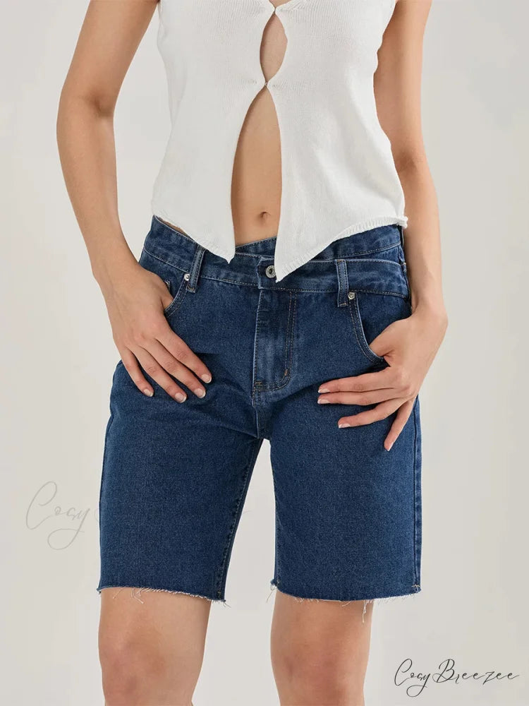 Crossover Asymmetrical Denim Shorts short-250223