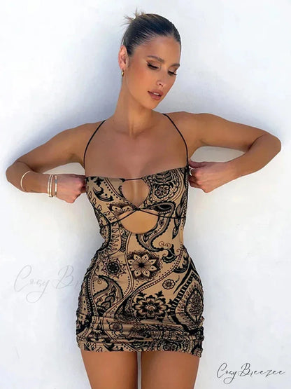 Cryptographic Print Backless Summer Boho Dress