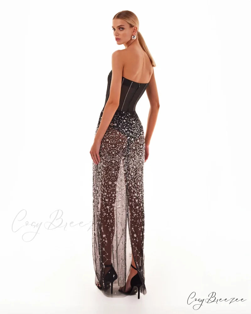Crystal-Covered Fabulous Stylish Black Maxi Dress