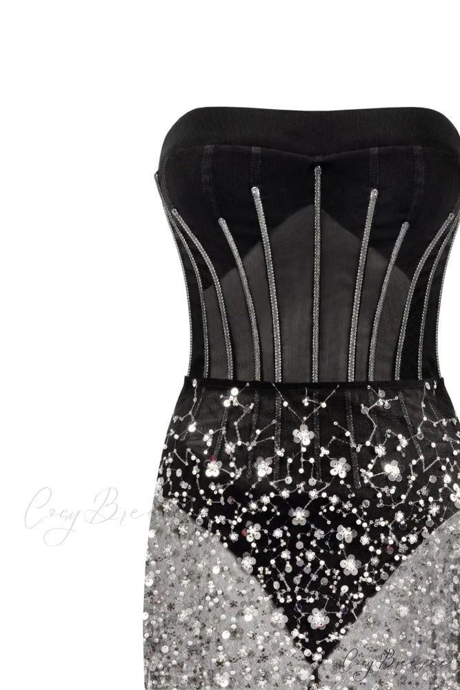 Crystal-Covered Fabulous Stylish Black Maxi Dress