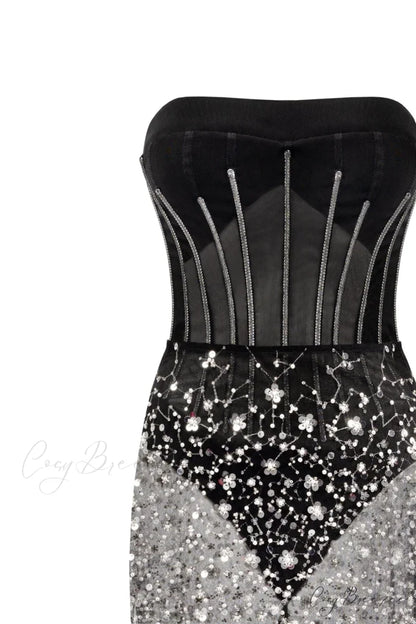 Crystal-Covered Fabulous Stylish Black Maxi Dress