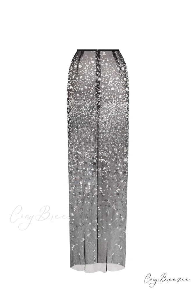 Crystal-Covered Fabulous Stylish Black Maxi Dress
