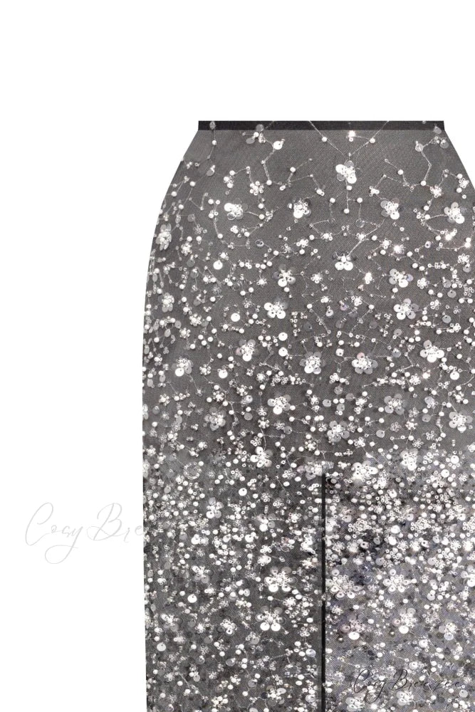 Crystal-Covered Fabulous Stylish Black Maxi Dress