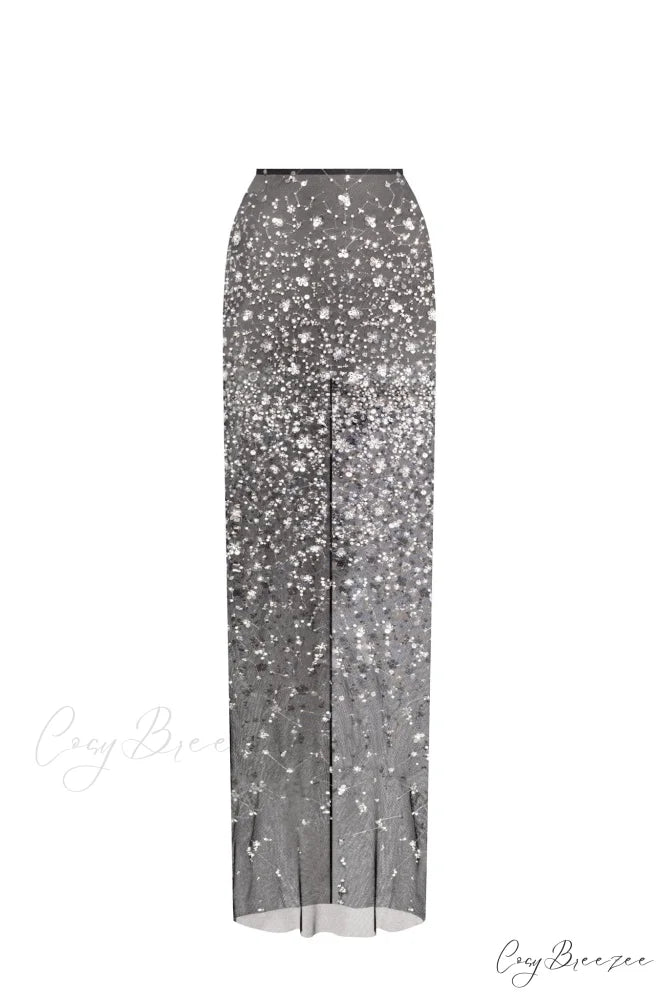 Crystal-Covered Fabulous Stylish Black Maxi Dress