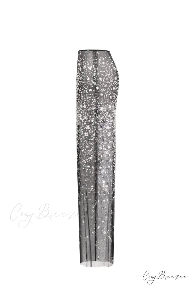 Crystal-Covered Fabulous Stylish Black Maxi Dress