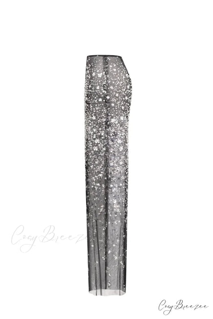 Crystal-Covered Fabulous Stylish Black Maxi Dress