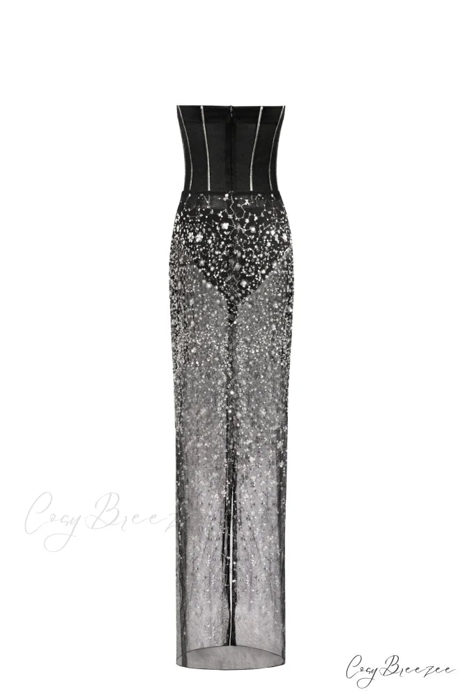 Crystal-Covered Fabulous Stylish Black Maxi Dress