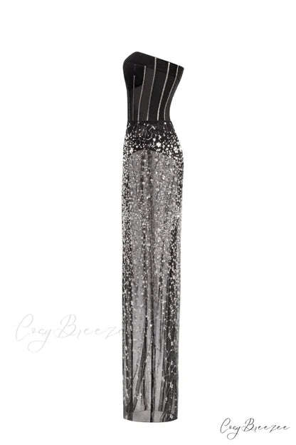 Crystal-Covered Fabulous Stylish Black Maxi Dress