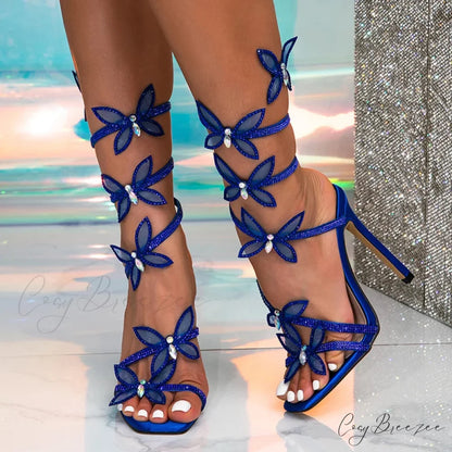 CrystalFashion Elegant Green Square-Toe Wedding Banquet Sexy Butterfly Ankle-Strap Sandals High Heel Blue / 36