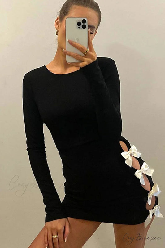 Cut Out Pack Hip Dress with Bow Black / S